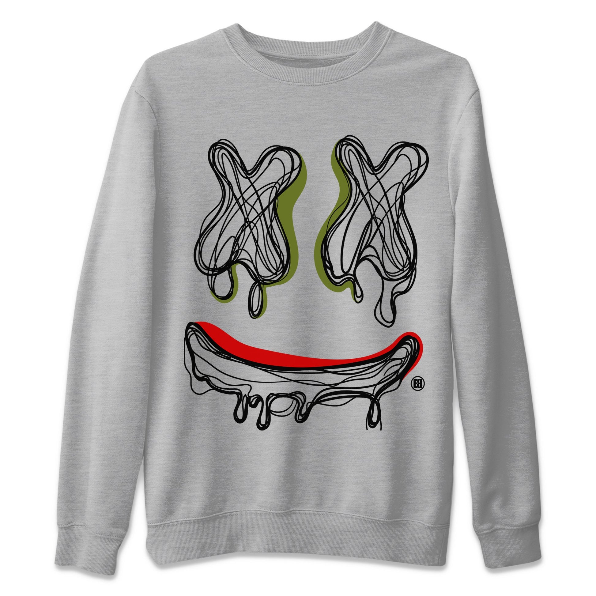 Air Jordan 1 Travis Scott Olive shirt to match jordans Smile Doodle sneaker tees Air Jordan 1 Travis Scott Olive SNRT Sneaker Release Tees unisex cotton Heather Grey 2 crew neck shirt