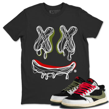 Air Jordan 1 Travis Scott Olive shirt to match jordans Smile Doodle sneaker tees Air Jordan 1 Travis Scott Olive SNRT Sneaker Release Tees unisex cotton Black 1 crew neck shirt