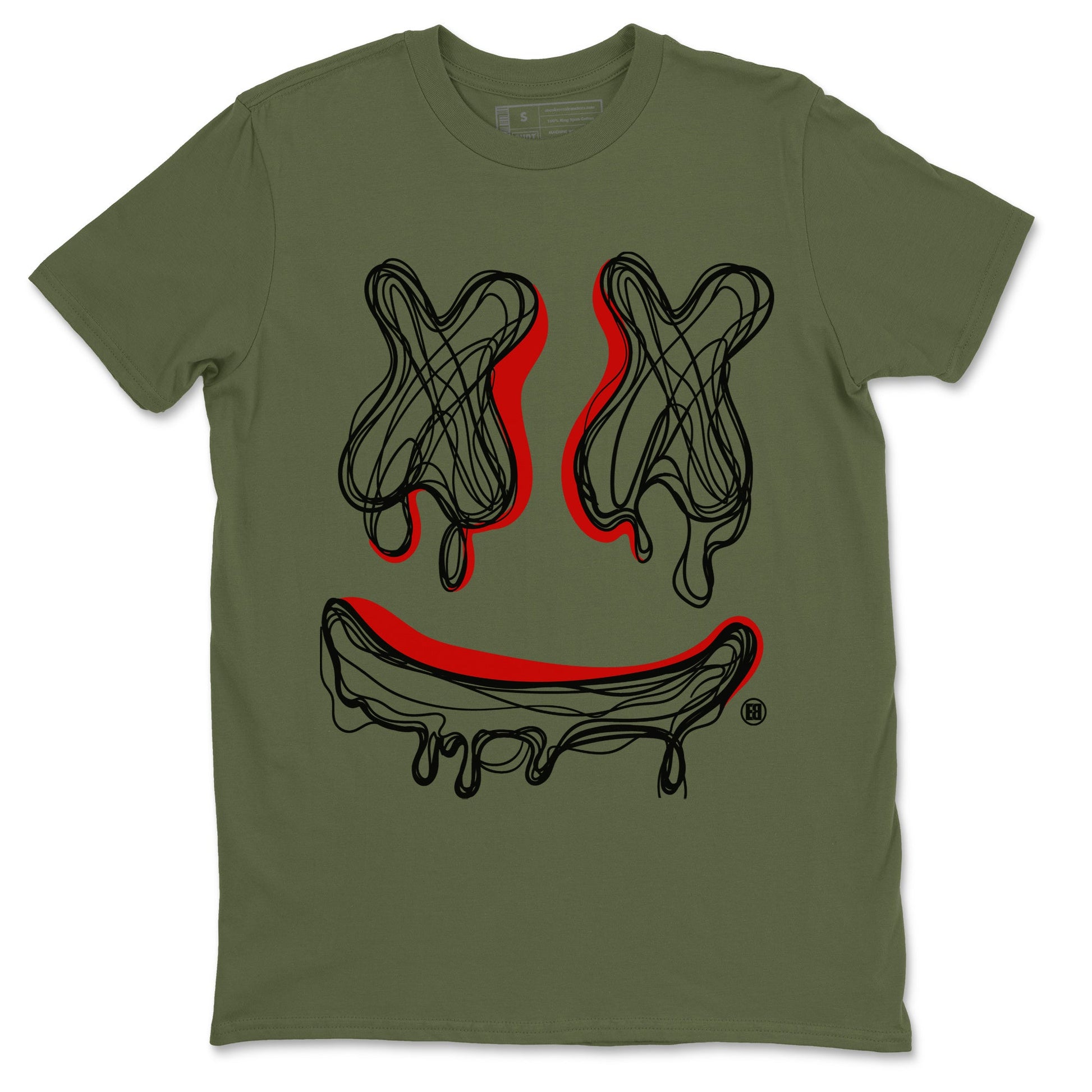 Air Jordan 1 Travis Scott Olive shirt to match jordans Smile Doodle sneaker tees Air Jordan 1 Travis Scott Olive SNRT Sneaker Release Tees unisex cotton Military Green 2 crew neck shirt