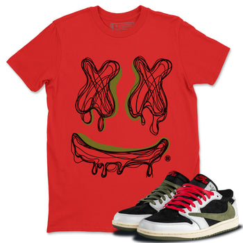 Air Jordan 1 Travis Scott Olive shirt to match jordans Smile Doodle sneaker tees Air Jordan 1 Travis Scott Olive SNRT Sneaker Release Tees unisex cotton Red 1 crew neck shirt