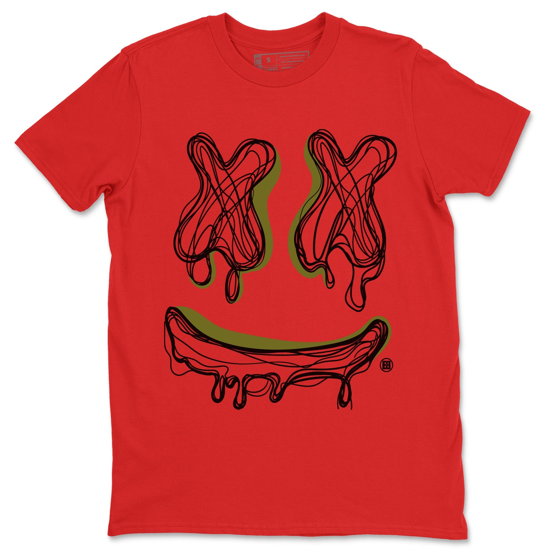 Air Jordan 1 Travis Scott Olive shirt to match jordans Smile Doodle sneaker tees Air Jordan 1 Travis Scott Olive SNRT Sneaker Release Tees unisex cotton Red 2 crew neck shirt