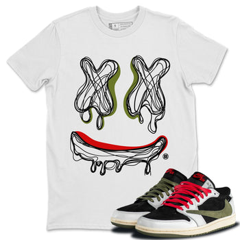 Air Jordan 1 Travis Scott Olive shirt to match jordans Smile Doodle sneaker tees Air Jordan 1 Travis Scott Olive SNRT Sneaker Release Tees unisex cotton White 1 crew neck shirt