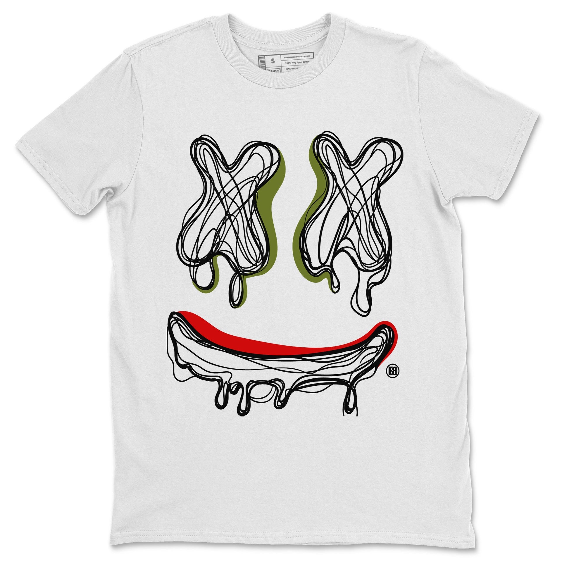 Air Jordan 1 Travis Scott Olive shirt to match jordans Smile Doodle sneaker tees Air Jordan 1 Travis Scott Olive SNRT Sneaker Release Tees unisex cotton White 2 crew neck shirt