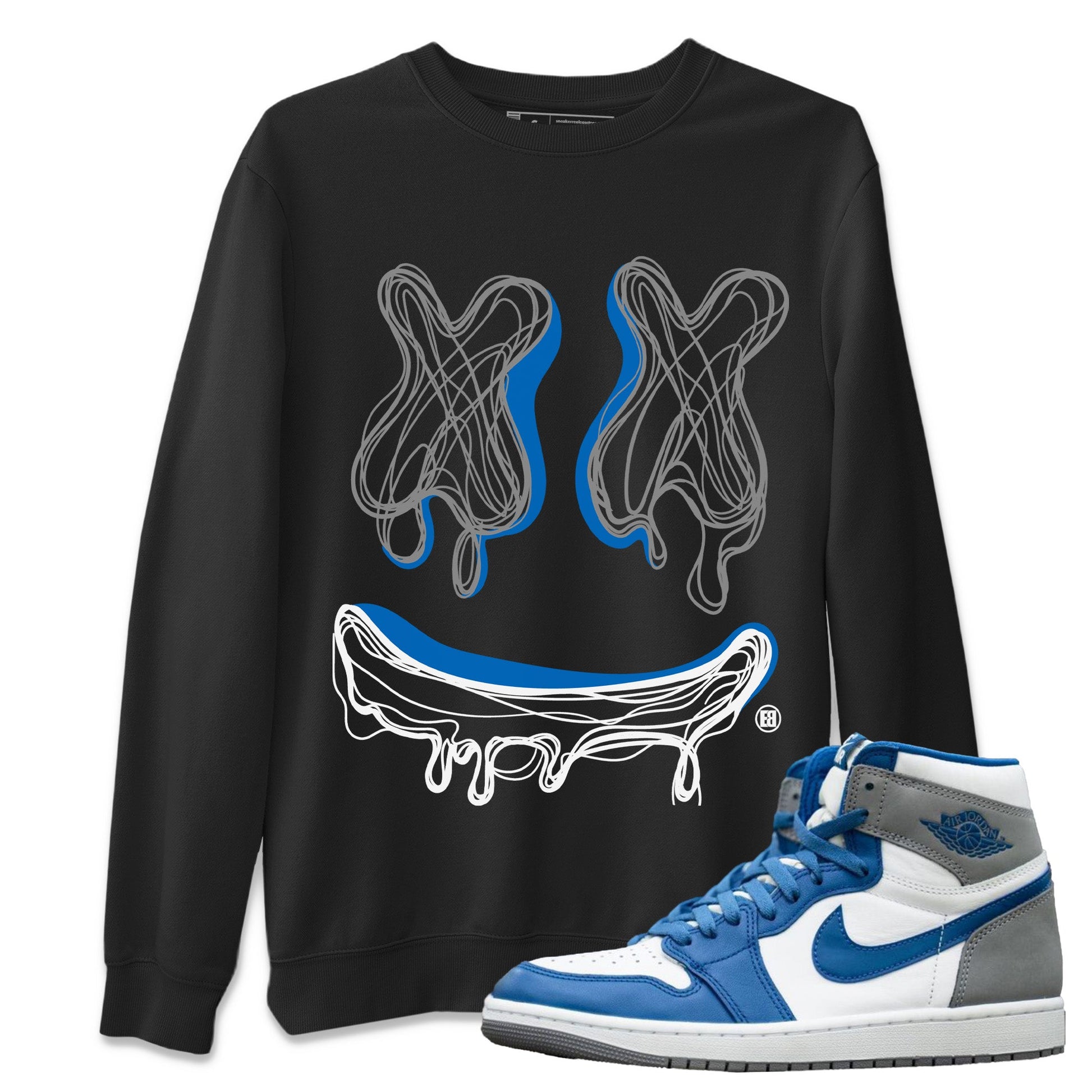 Air Jordan 1 True Blue shirt to match jordans Smile Doodle sneaker tees Air Jordan 1 True Blue SNRT Sneaker Release Tees unisex cotton Black 1 crew neck shirt