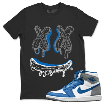 Air Jordan 1 True Blue shirt to match jordans Smile Doodle sneaker tees Air Jordan 1 True Blue SNRT Sneaker Release Tees unisex cotton Black 1 crew neck shirt