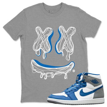 Air Jordan 1 True Blue shirt to match jordans Smile Doodle sneaker tees Air Jordan 1 True Blue SNRT Sneaker Release Tees unisex cotton Heather Grey 1 crew neck shirt