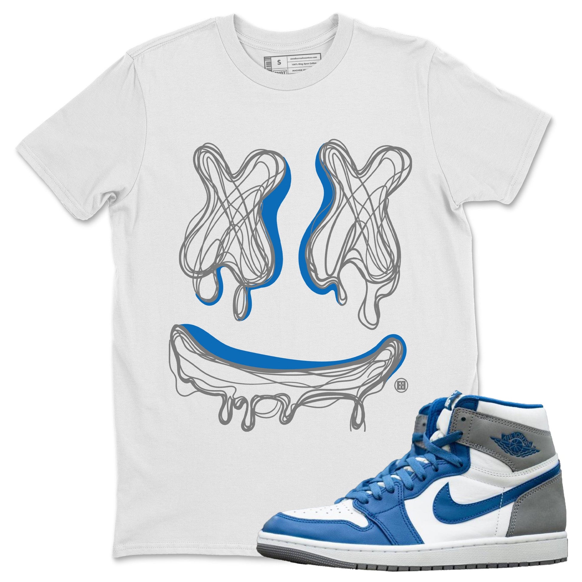 Air Jordan 1 True Blue shirt to match jordans Smile Doodle sneaker tees Air Jordan 1 True Blue SNRT Sneaker Release Tees unisex cotton White 1 crew neck shirt