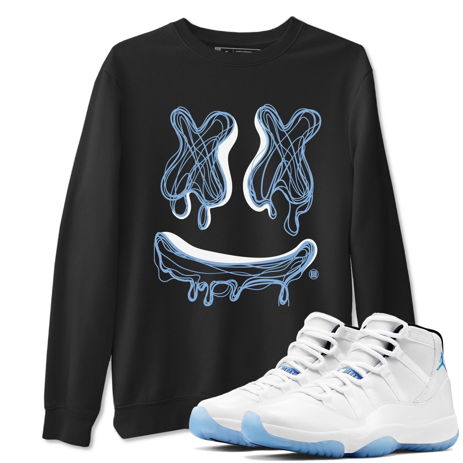 11s Legend Blue shirts to match jordans Smile Doodle sneaker match tees Air Jordan 11 Legend Blue SNRT Sneaker Release Tees unisex cotton Black 1 crew neck shirts