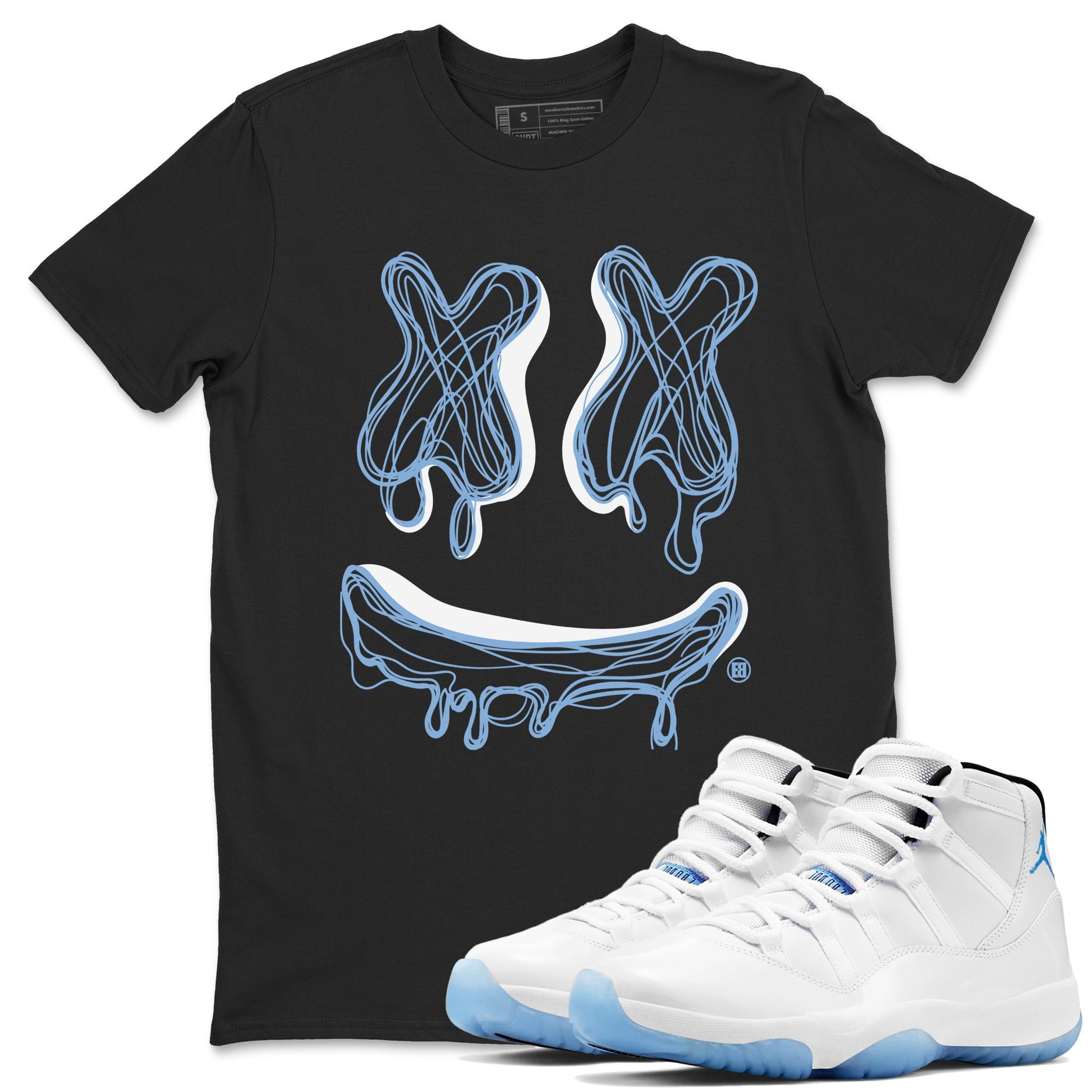 11s Legend Blue shirts to match jordans Smile Doodle sneaker match tees Air Jordan 11 Legend Blue SNRT Sneaker Release Tees unisex cotton Black 1 crew neck shirts