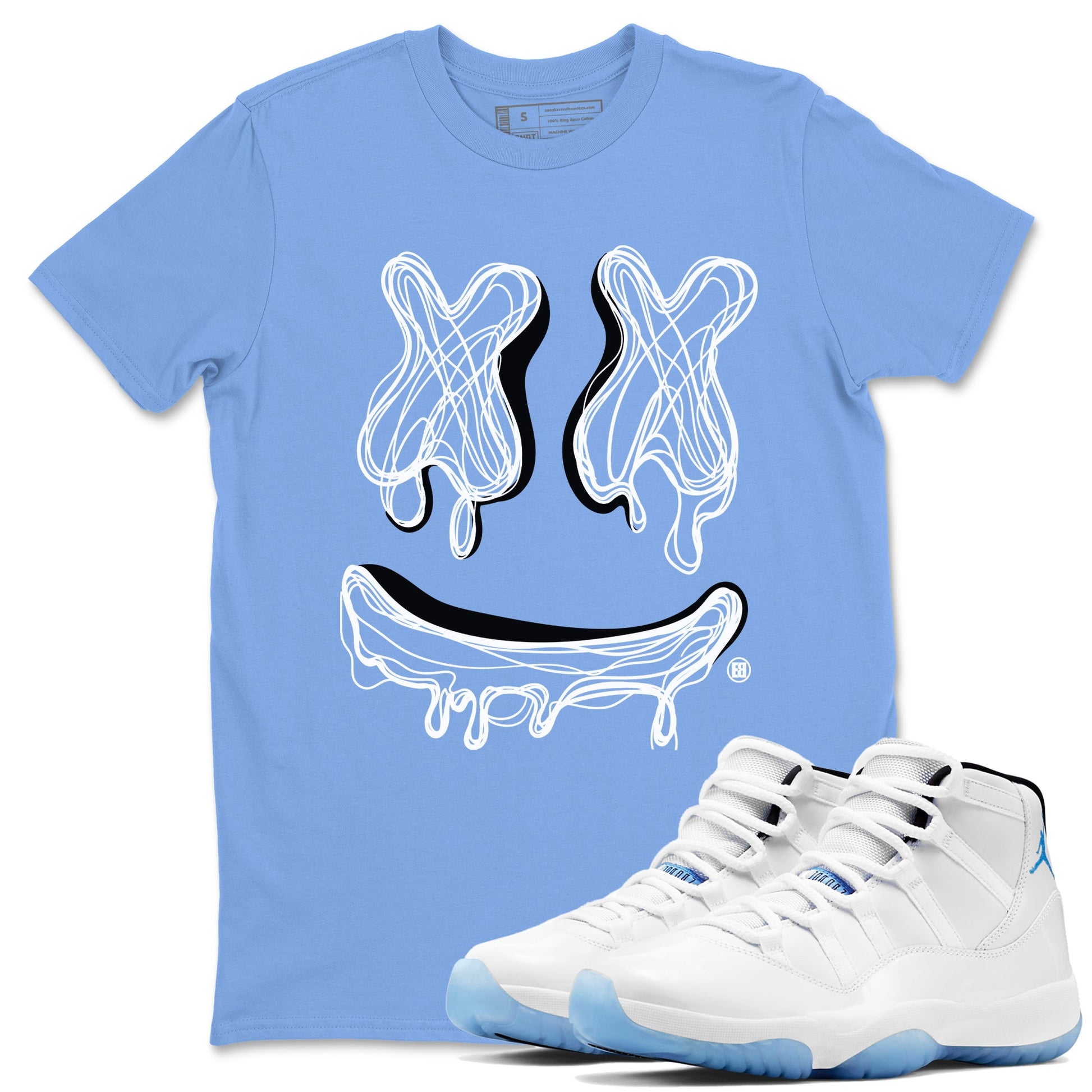 11s Legend Blue shirts to match jordans Smile Doodle sneaker match tees Air Jordan 11 Legend Blue SNRT Sneaker Release Tees unisex cotton Carolina Blue 1 crew neck shirts