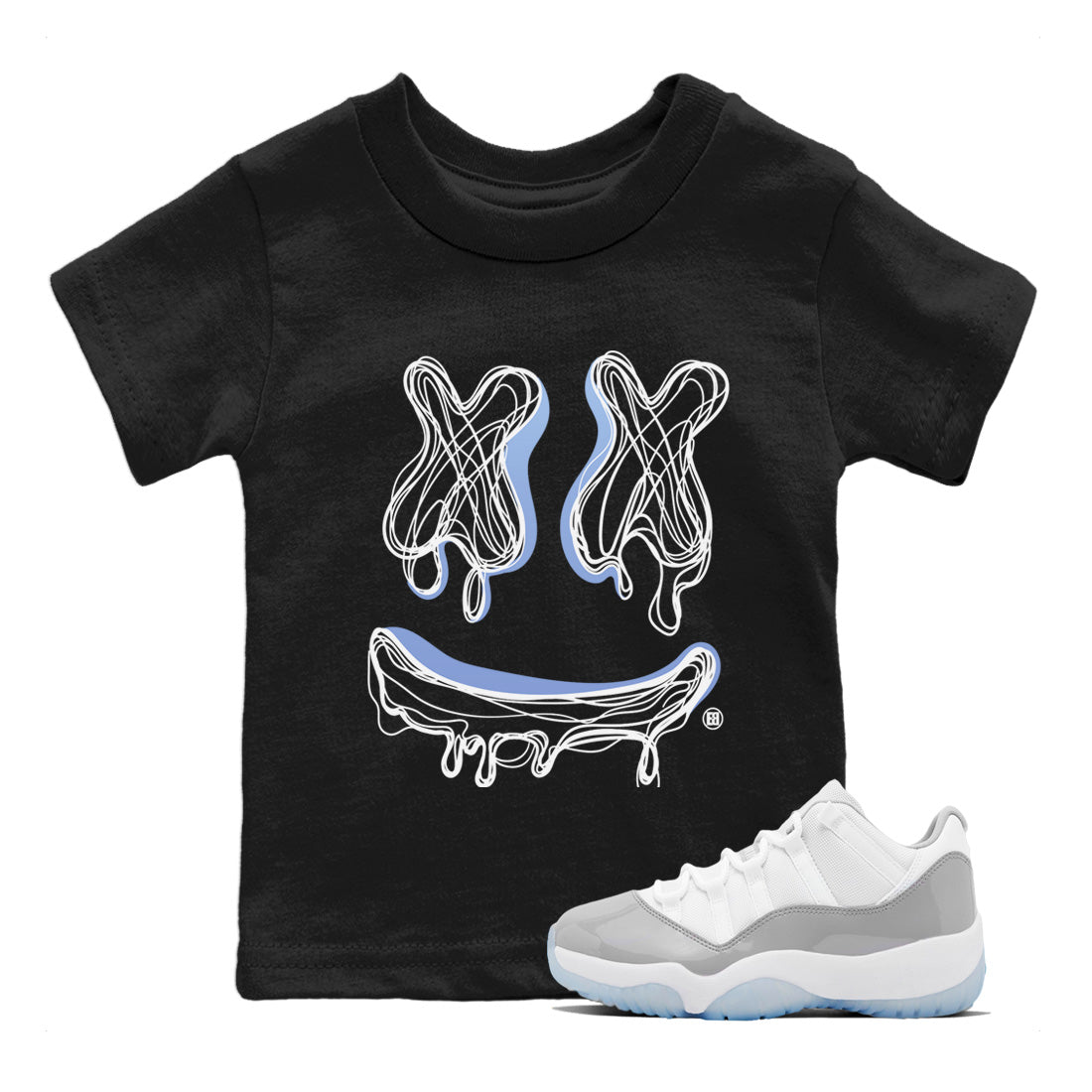 Air Jordan 11 White Cement shirt to match jordans Smile Doodle sneaker tees Air Jordan 11 White Cement SNRT sneaker release tees baby toddler Black 1 cotton Shirt