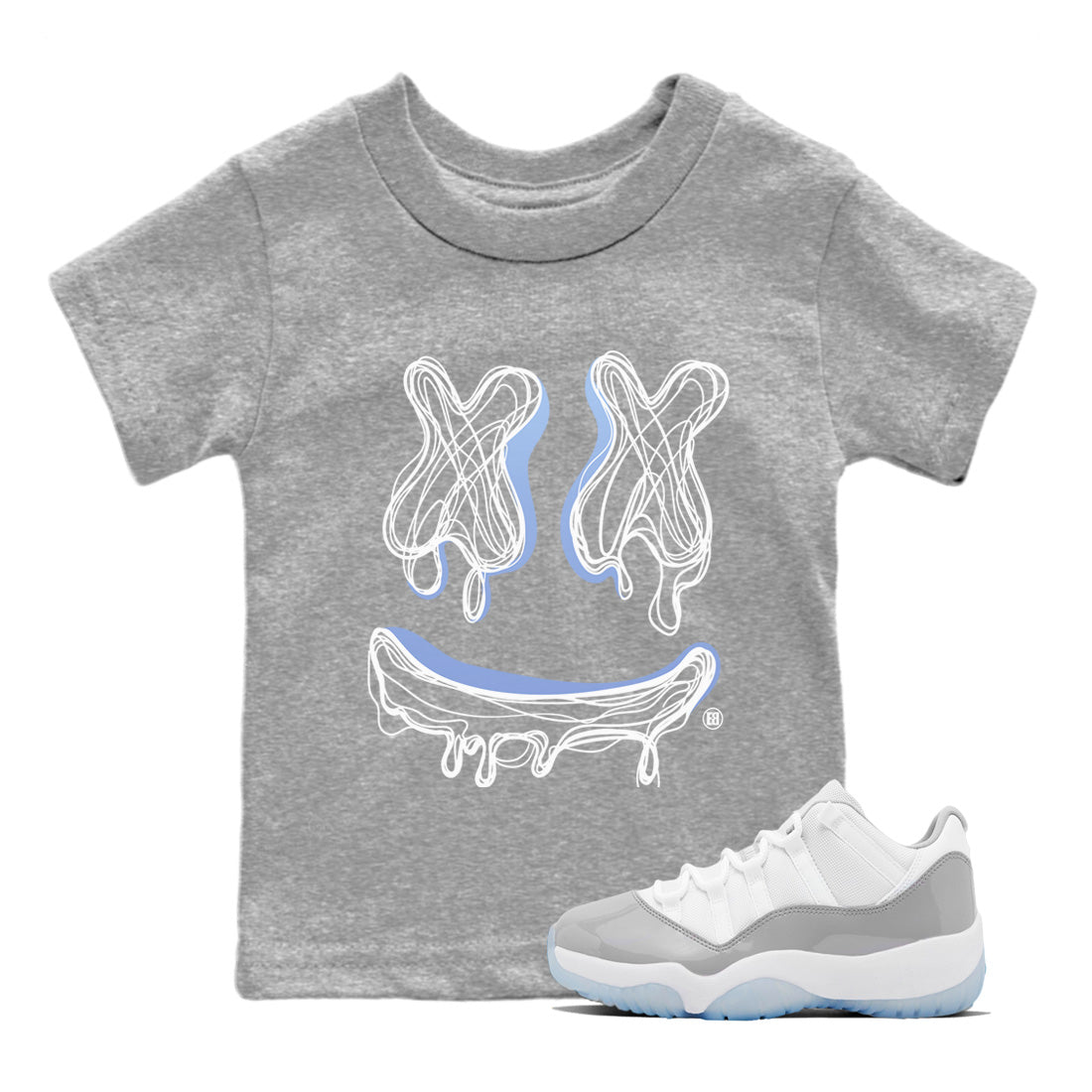 Air Jordan 11 White Cement shirt to match jordans Smile Doodle sneaker tees Air Jordan 11 White Cement SNRT sneaker release tees baby toddler Heather Grey 1 cotton Shirt