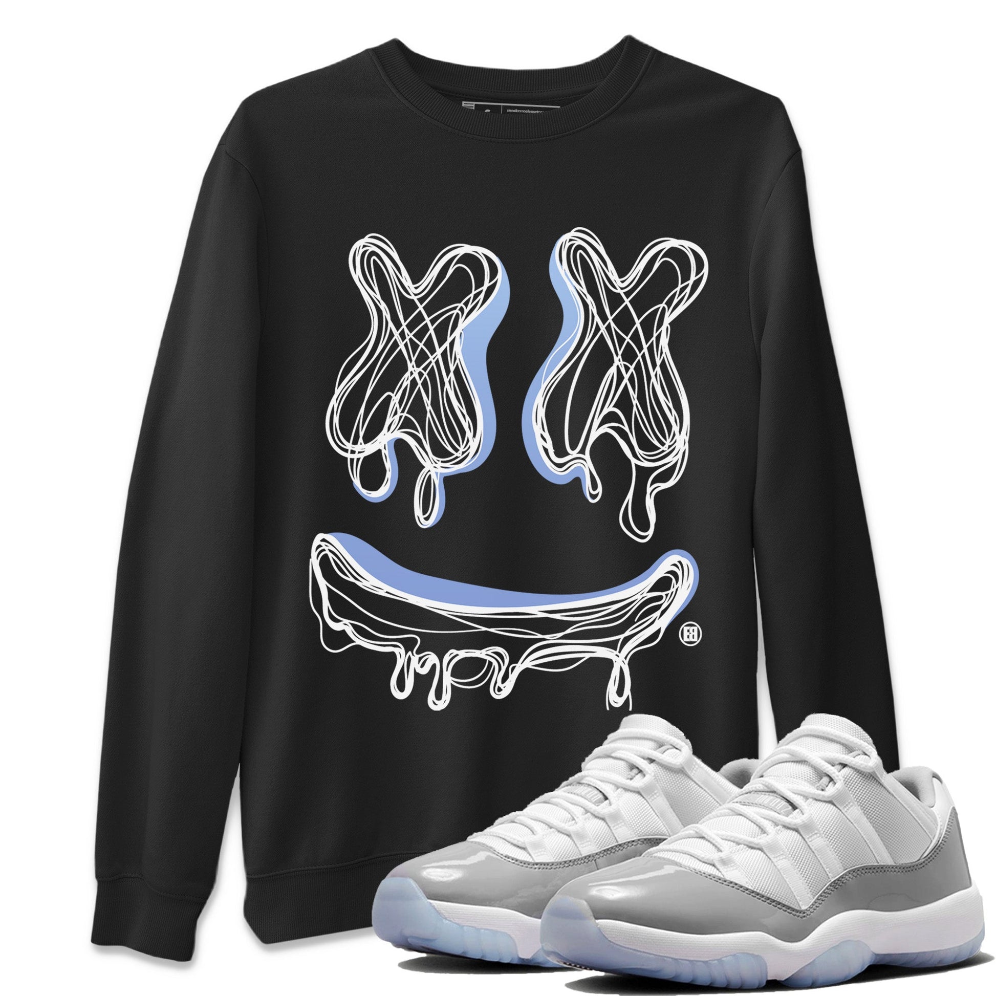 Air Jordan 11 White Cement shirt to match jordans Smile Doodle sneaker tees Air Jordan 11 White Cement SNRT Sneaker Release Tees unisex cotton Black 1 crew neck shirt
