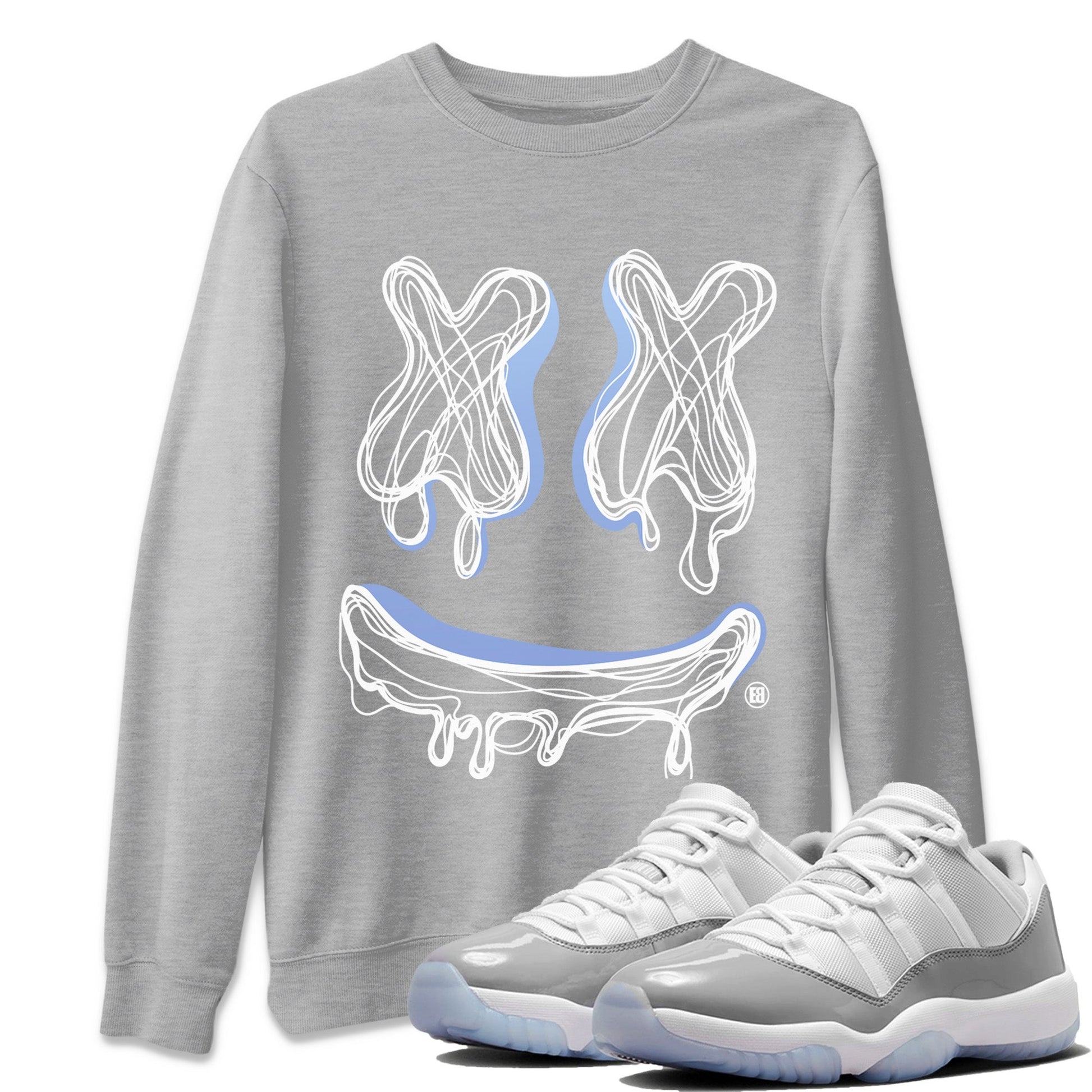 Air Jordan 11 White Cement shirt to match jordans Smile Doodle sneaker tees Air Jordan 11 White Cement SNRT Sneaker Release Tees unisex cotton Heather Grey 1 crew neck shirt
