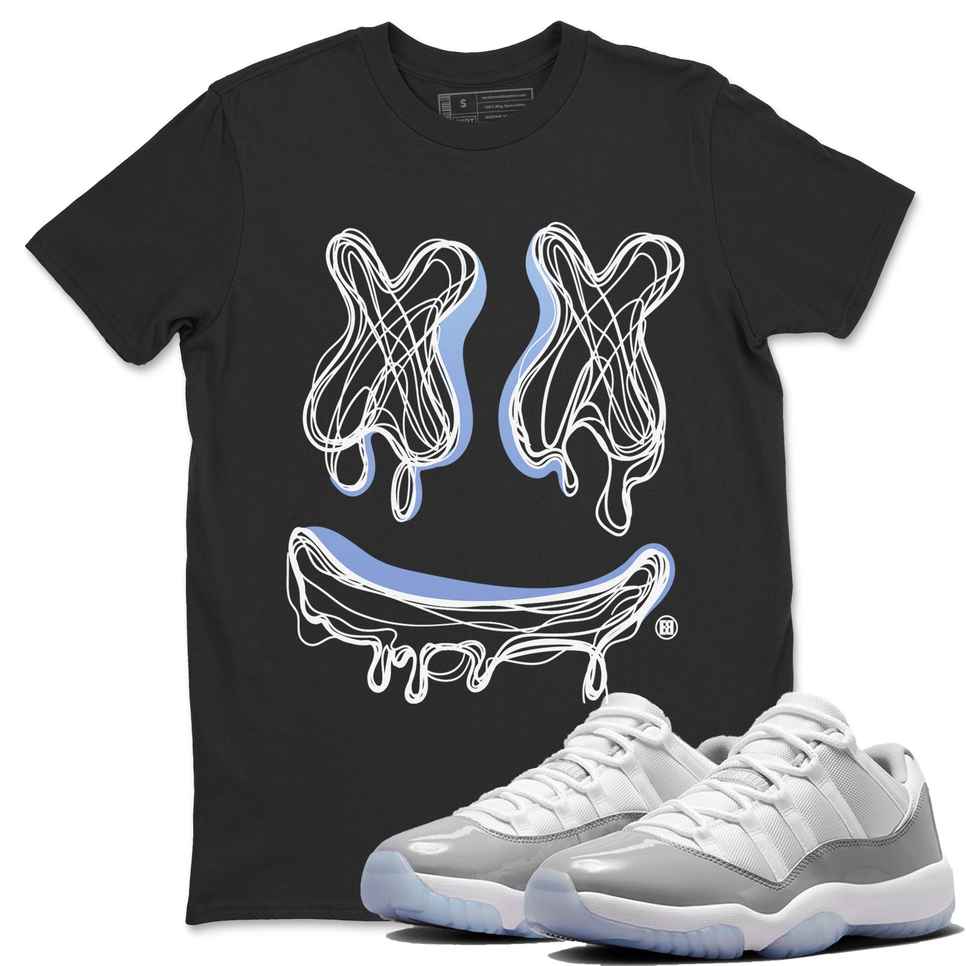 Air Jordan 11 White Cement shirt to match jordans Smile Doodle sneaker tees Air Jordan 11 White Cement SNRT Sneaker Release Tees unisex cotton Black 1 crew neck shirt