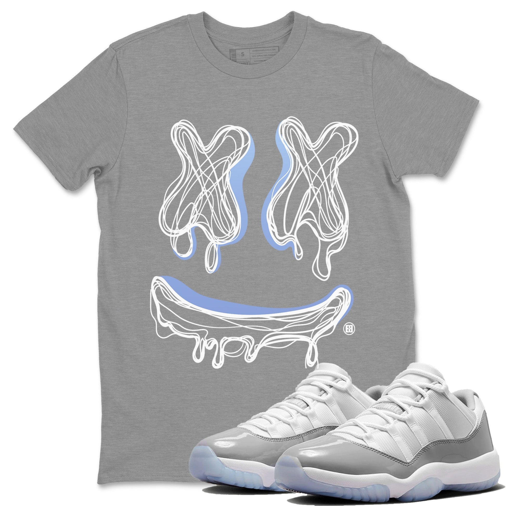 Air Jordan 11 White Cement shirt to match jordans Smile Doodle sneaker tees Air Jordan 11 White Cement SNRT Sneaker Release Tees unisex cotton Heather Grey 1 crew neck shirt
