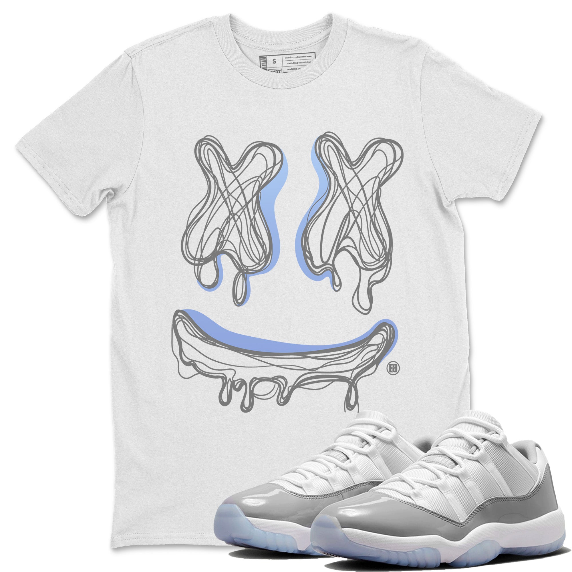 Air Jordan 11 White Cement shirt to match jordans Smile Doodle sneaker tees Air Jordan 11 White Cement SNRT Sneaker Release Tees unisex cotton White 1 crew neck shirt