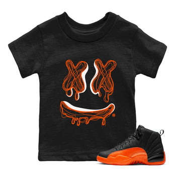 Air Jordan 12 Brilliant Orange shirt to match jordans Smile Doodle sneaker tees Air Jordan 12 Brilliant Orange SNRT sneaker release tees baby toddler Black 1 cotton Shirt