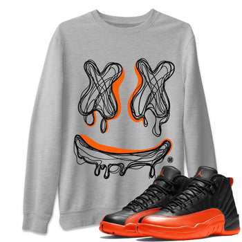 Air Jordan 12 Brilliant Orange shirt to match jordans Smile Doodle sneaker tees Air Jordan 12 Brilliant Orange SNRT Sneaker Release Tees unisex cotton Heather Grey 1 crew neck shirt