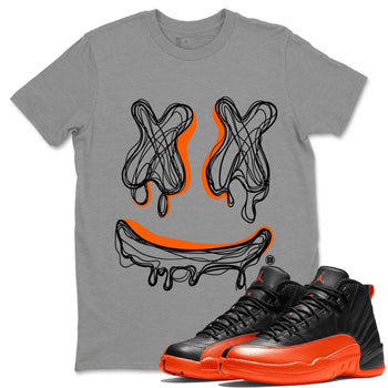 Air Jordan 12 Brilliant Orange shirt to match jordans Smile Doodle sneaker tees Air Jordan 12 Brilliant Orange SNRT Sneaker Release Tees unisex cotton Heather Grey 1 crew neck shirt