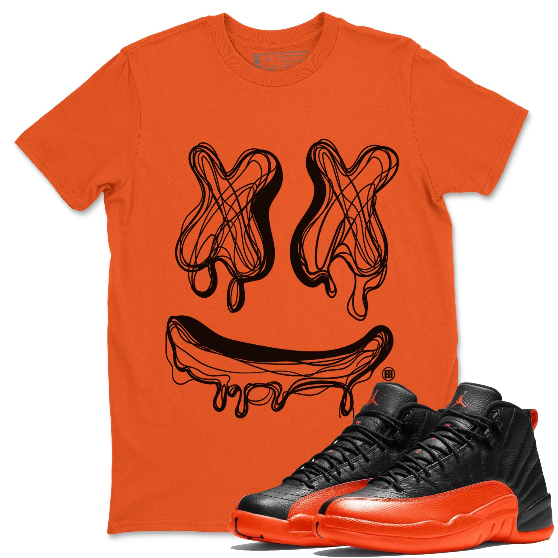 Air Jordan 12 Brilliant Orange shirt to match jordans Smile Doodle sneaker tees Air Jordan 12 Brilliant Orange SNRT Sneaker Release Tees unisex cotton Orange 1 crew neck shirt