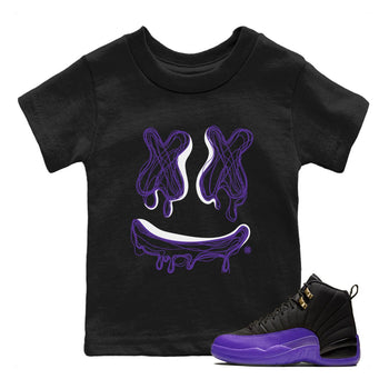 Air Jordan 12 Field Purple shirt to match jordans Smile Doodle sneaker tees Air Jordan 12 Field Purple SNRT sneaker release tees baby toddler Black 1 cotton Shirt