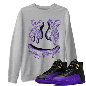 Air Jordan 12 Field Purple shirt to match jordans Smile Doodle sneaker tees Air Jordan 12 Field Purple SNRT Sneaker Release Tees unisex cotton Heather Grey 1 crew neck shirt