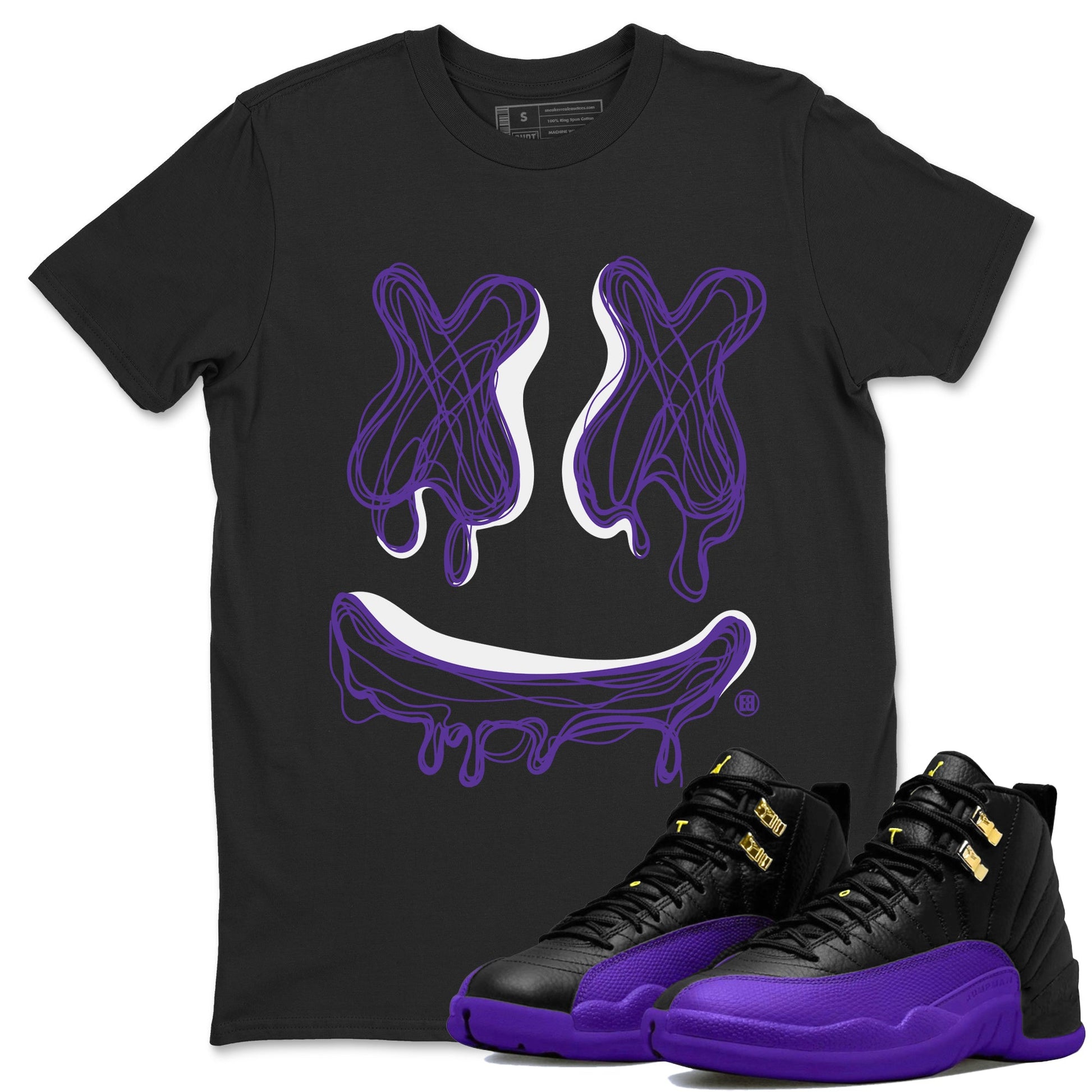 Air Jordan 12 Field Purple shirt to match jordans Smile Doodle sneaker tees Air Jordan 12 Field Purple SNRT Sneaker Release Tees unisex cotton Black 1 crew neck shirt