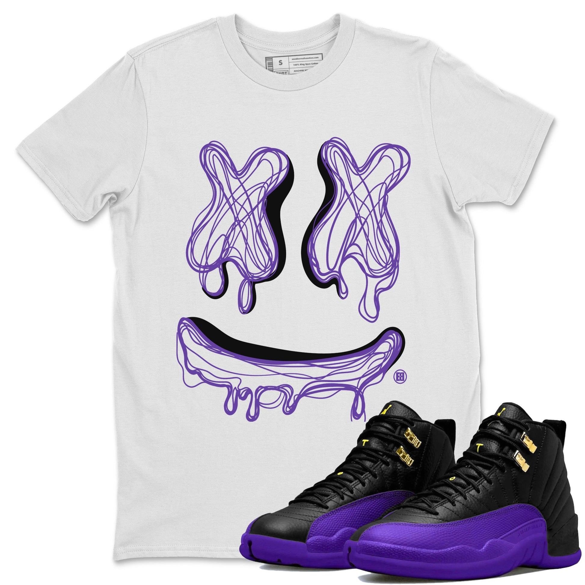 Air Jordan 12 Field Purple shirt to match jordans Smile Doodle sneaker tees Air Jordan 12 Field Purple SNRT Sneaker Release Tees unisex cotton White 1 crew neck shirt