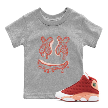 13s Dune Red shirts to match jordans Smile Doodle sneaker match tees Air Jordan 13 Dune Red SNRT Sneaker Tees streetwear brand Baby and Youth Heather Grey 1 cotton tee