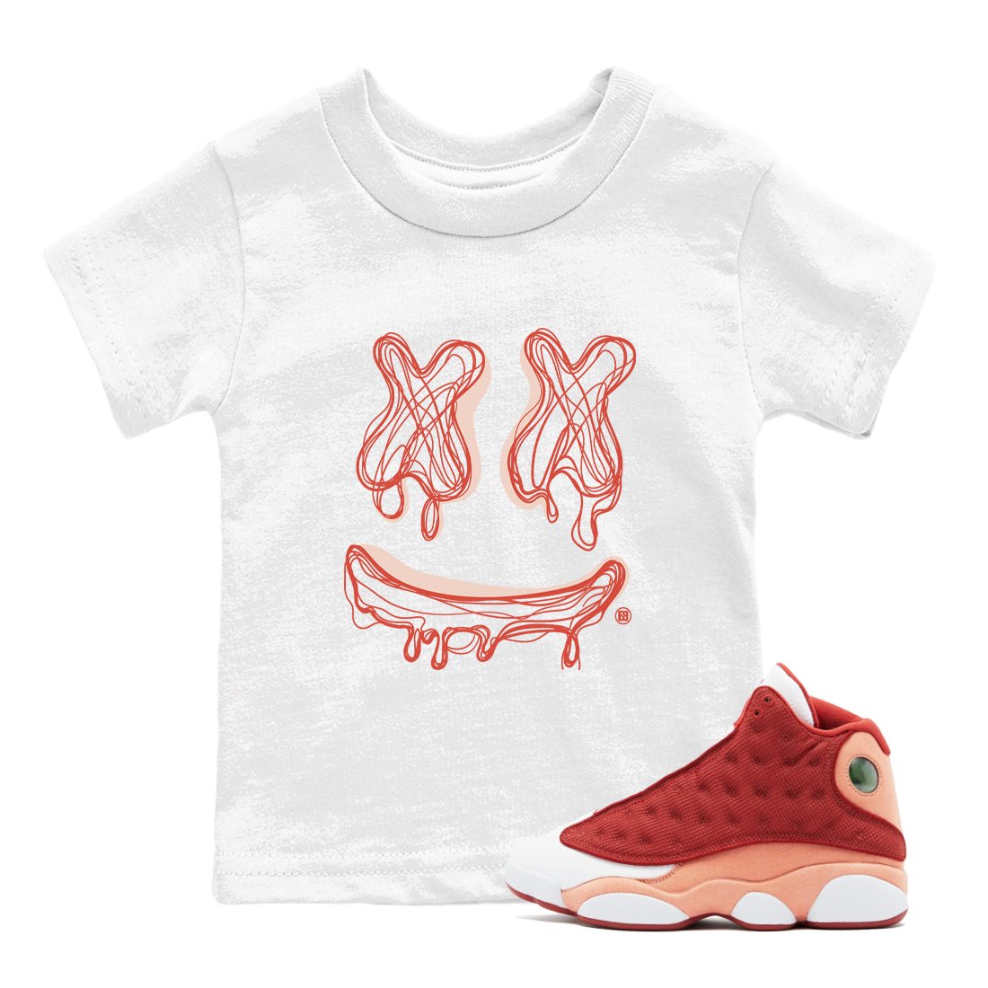 13s Dune Red shirts to match jordans Smile Doodle sneaker match tees Air Jordan 13 Dune Red SNRT Sneaker Tees streetwear brand Baby and Youth White 1 cotton tee