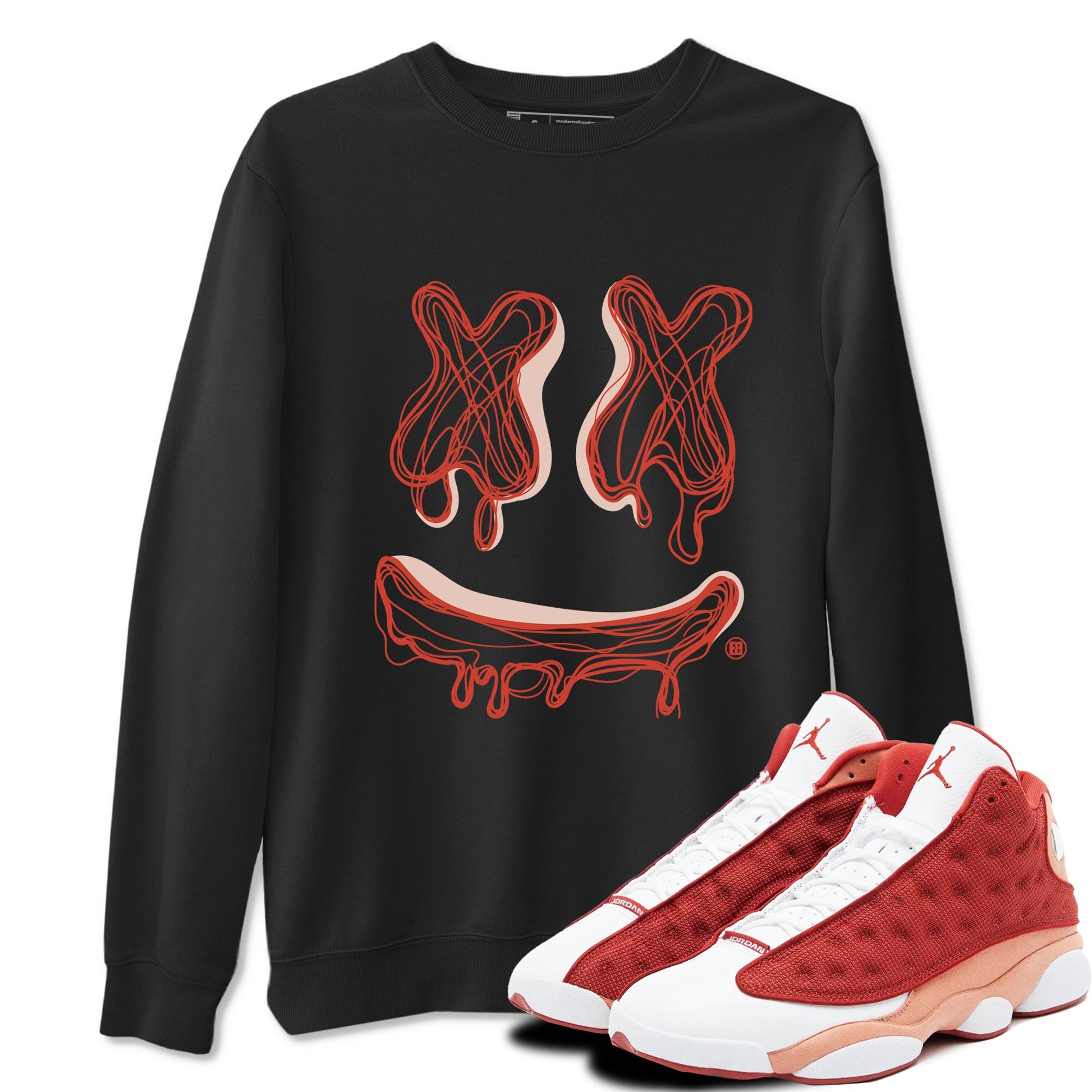 13s Dune Red shirts to match jordans Smile Doodle sneaker match tees Air Jordan 13 Dune Red SNRT Sneaker Tees streetwear brand Black 1 unisex cotton tee