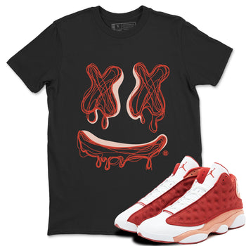 13s Dune Red shirts to match jordans Smile Doodle sneaker match tees Air Jordan 13 Dune Red SNRT Sneaker Tees streetwear brand Black 1 unisex cotton tee