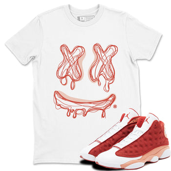 13s Dune Red shirts to match jordans Smile Doodle sneaker match tees Air Jordan 13 Dune Red SNRT Sneaker Tees streetwear brand White 1 unisex cotton tee