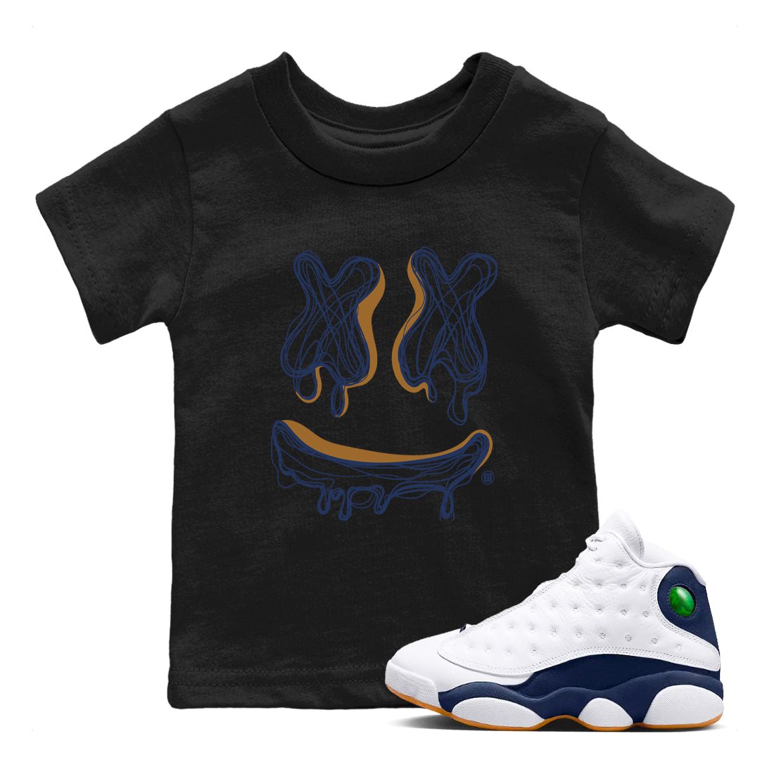 Air Jordan 13 Midnight Navy shirts to match jordans Smile Doodle sneaker match tees 13 Midnight Navy SNRT Sneaker Release Tees Youth Baby Black 1 crew neck shirts