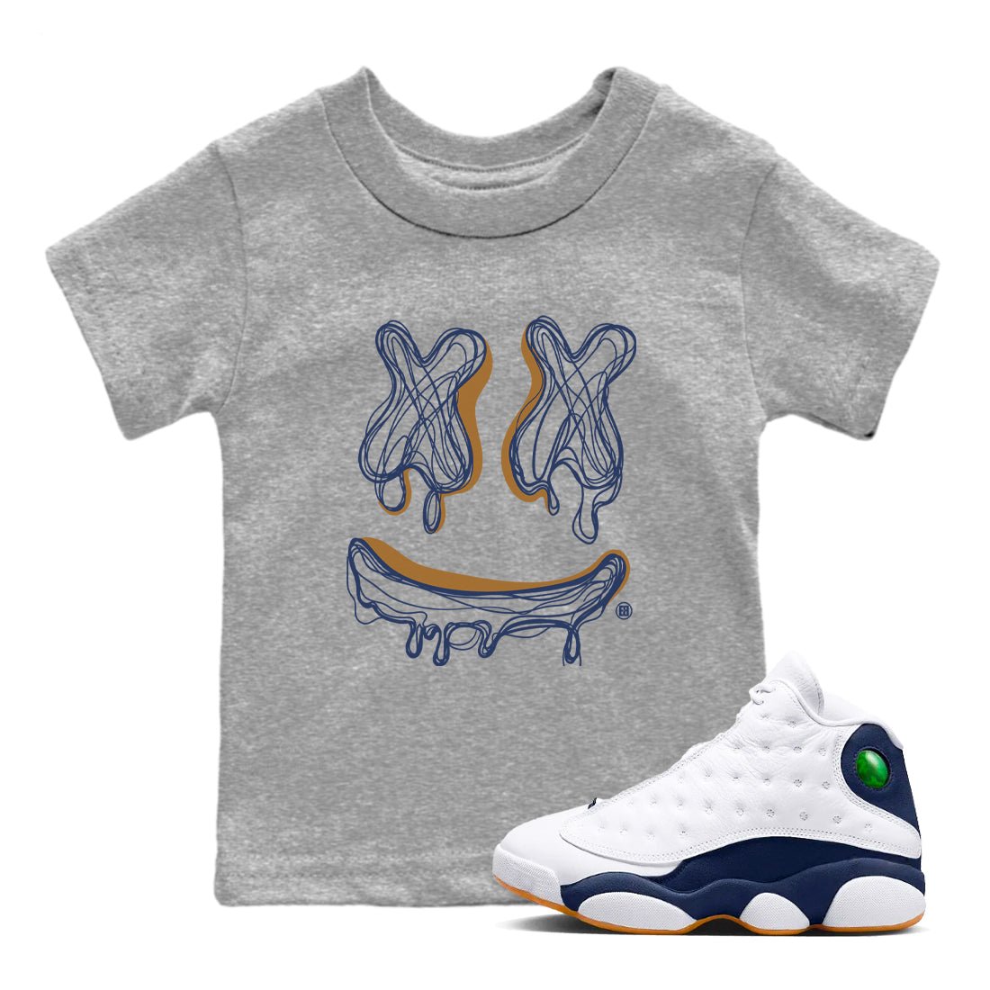 Air Jordan 13 Midnight Navy shirts to match jordans Smile Doodle sneaker match tees 13 Midnight Navy SNRT Sneaker Release Tees Youth Baby Heather Grey 1 crew neck shirts