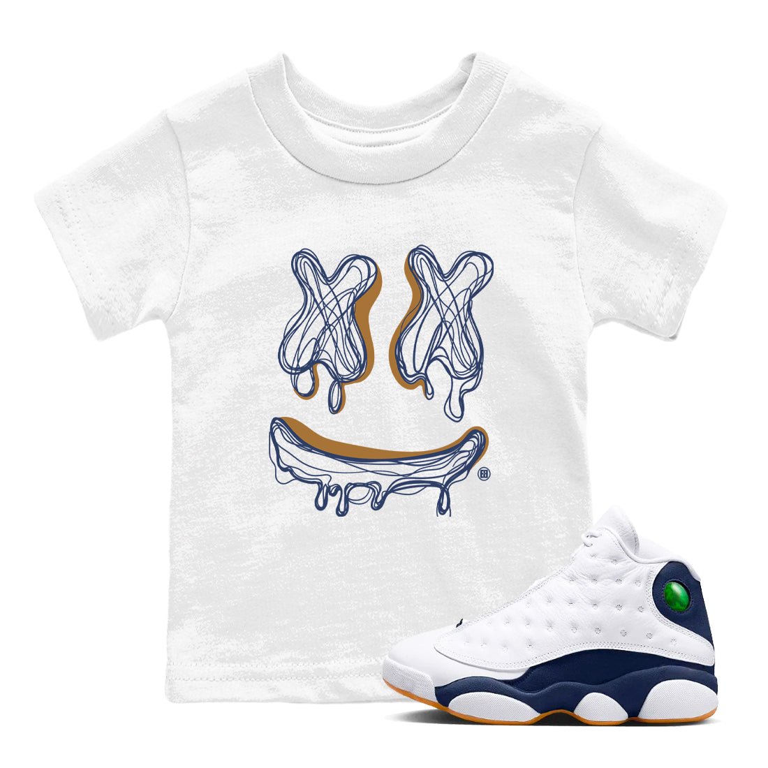 Air Jordan 13 Midnight Navy shirts to match jordans Smile Doodle sneaker match tees 13 Midnight Navy SNRT Sneaker Release Tees Youth Baby White 1 crew neck shirts