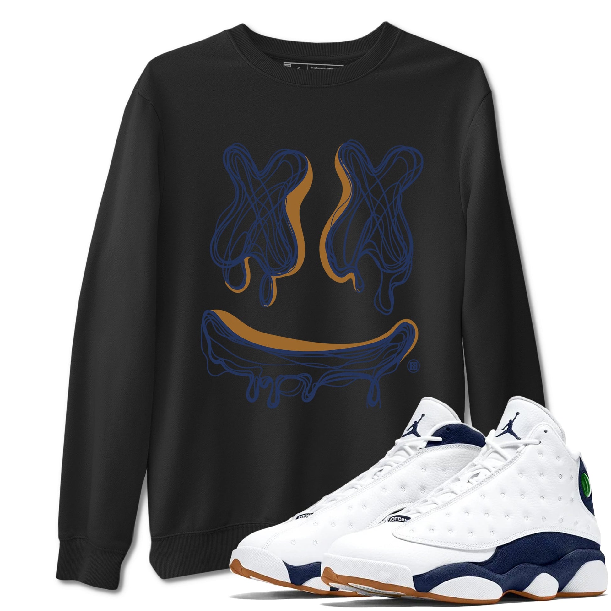 Air Jordan 13 Midnight Navy shirts to match jordans Smile Doodle sneaker match tees 13 Midnight Navy SNRT Sneaker Release Tees unisex cotton Black 1 crew neck shirts