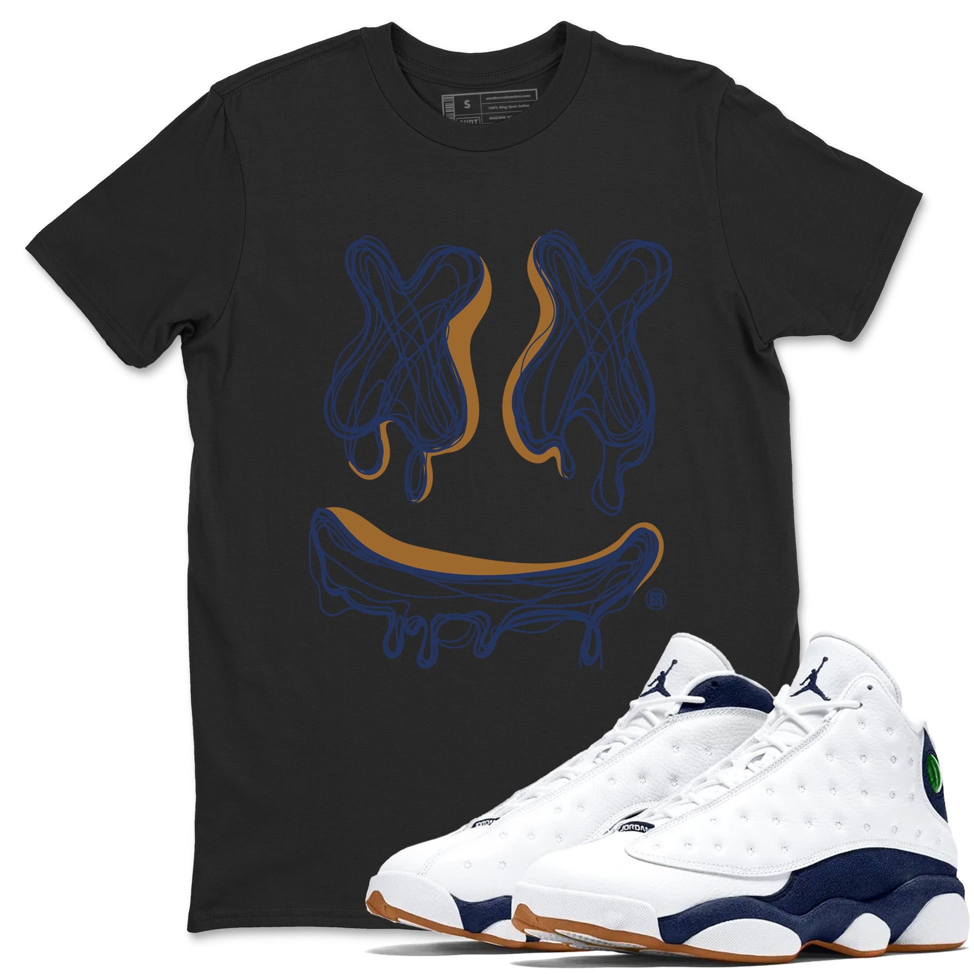 Air Jordan 13 Midnight Navy shirts to match jordans Smile Doodle sneaker match tees 13 Midnight Navy SNRT Sneaker Release Tees unisex cotton Black 1 crew neck shirts