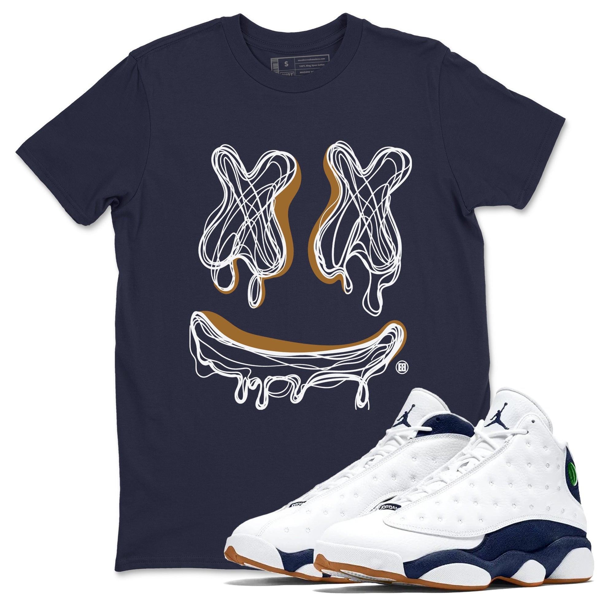 Air Jordan 13 Midnight Navy shirts to match jordans Smile Doodle sneaker match tees 13 Midnight Navy SNRT Sneaker Release Tees unisex cotton Navy 1 crew neck shirts