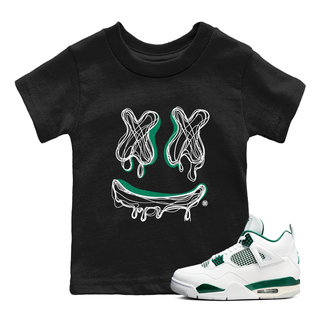4s Oxidized Green shirts to match jordans Smile Doodle sneaker match tees Air Jordan 4 Oxidized Green SNRT Sneaker Tees streetwear brand Baby and Youth Black 1 cotton tee