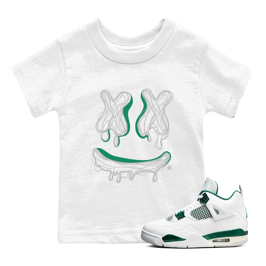 4s Oxidized Green shirts to match jordans Smile Doodle sneaker match tees Air Jordan 4 Oxidized Green SNRT Sneaker Tees streetwear brand Baby and Youth White 1 cotton tee