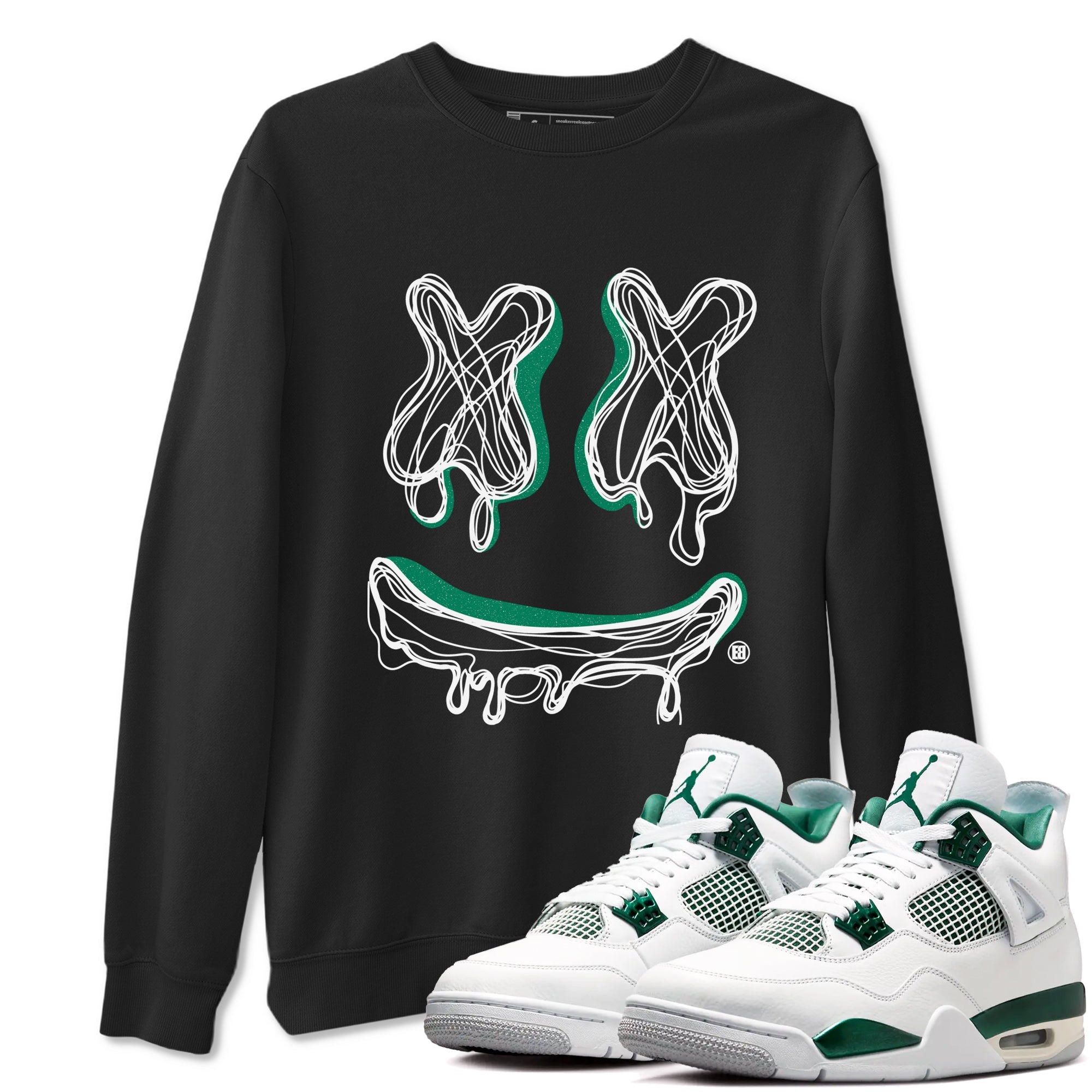4s Oxidized Green shirts to match jordans Smile Doodle sneaker match tees Air Jordan 4 Oxidized Green SNRT Sneaker Tees streetwear brand Black 1 unisex cotton tee