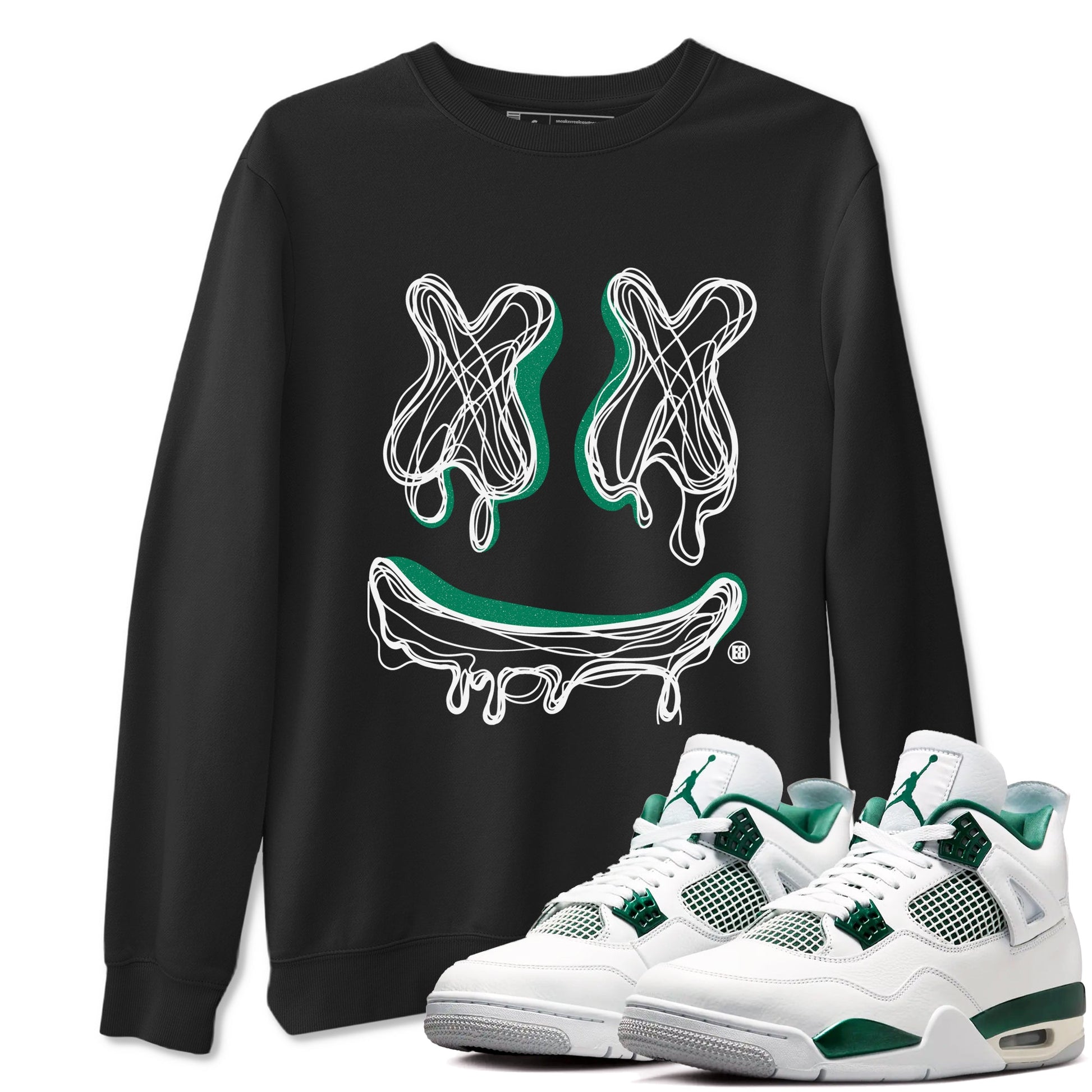 4s Oxidized Green shirts to match jordans Smile Doodle sneaker match tees Air Jordan 4 Oxidized Green SNRT Sneaker Tees streetwear brand Black 1 unisex cotton tee