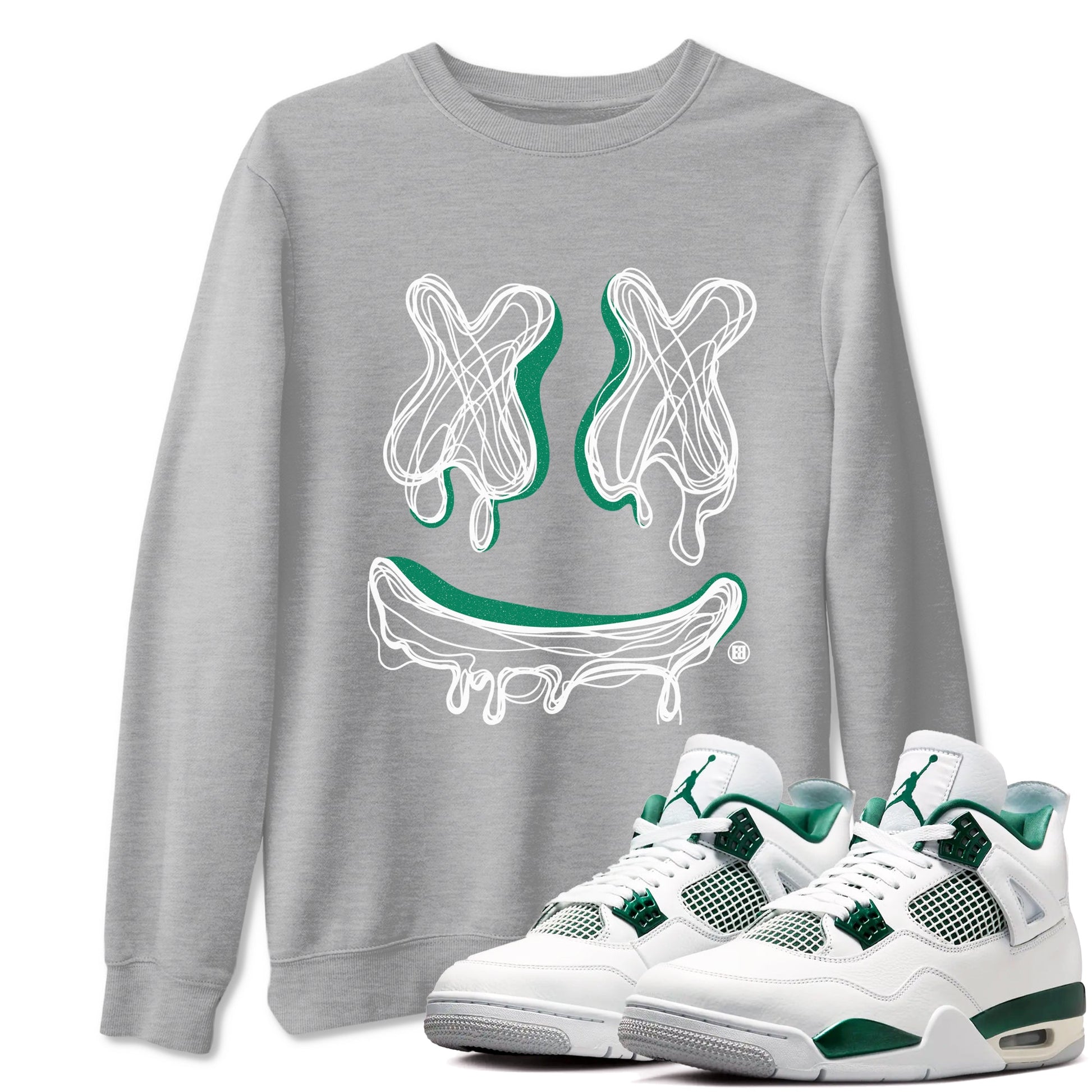 4s Oxidized Green shirts to match jordans Smile Doodle sneaker match tees Air Jordan 4 Oxidized Green SNRT Sneaker Tees streetwear brand Heather Grey 1 unisex cotton tee