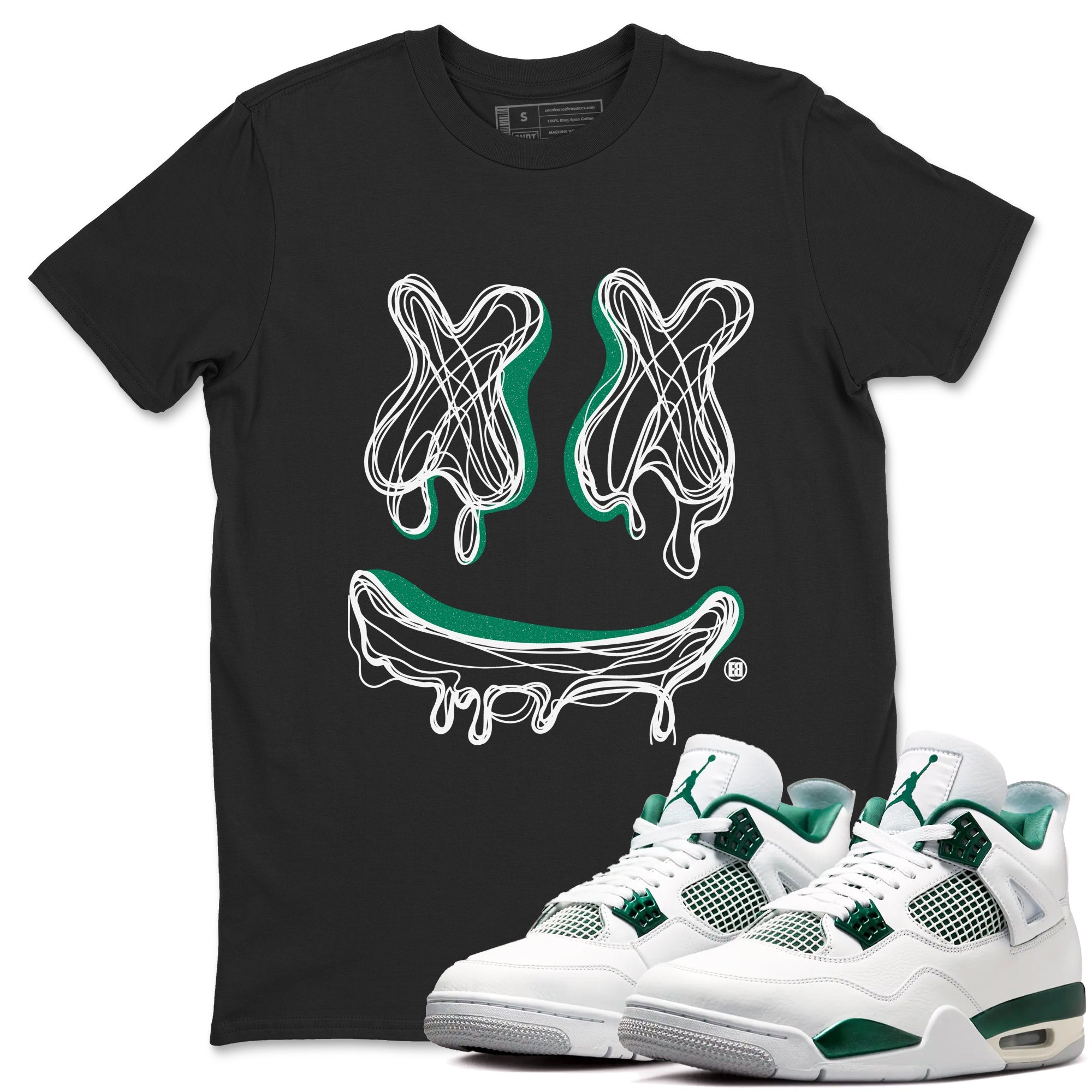 4s Oxidized Green shirts to match jordans Smile Doodle sneaker match tees Air Jordan 4 Oxidized Green SNRT Sneaker Tees streetwear brand Black 1 unisex cotton tee