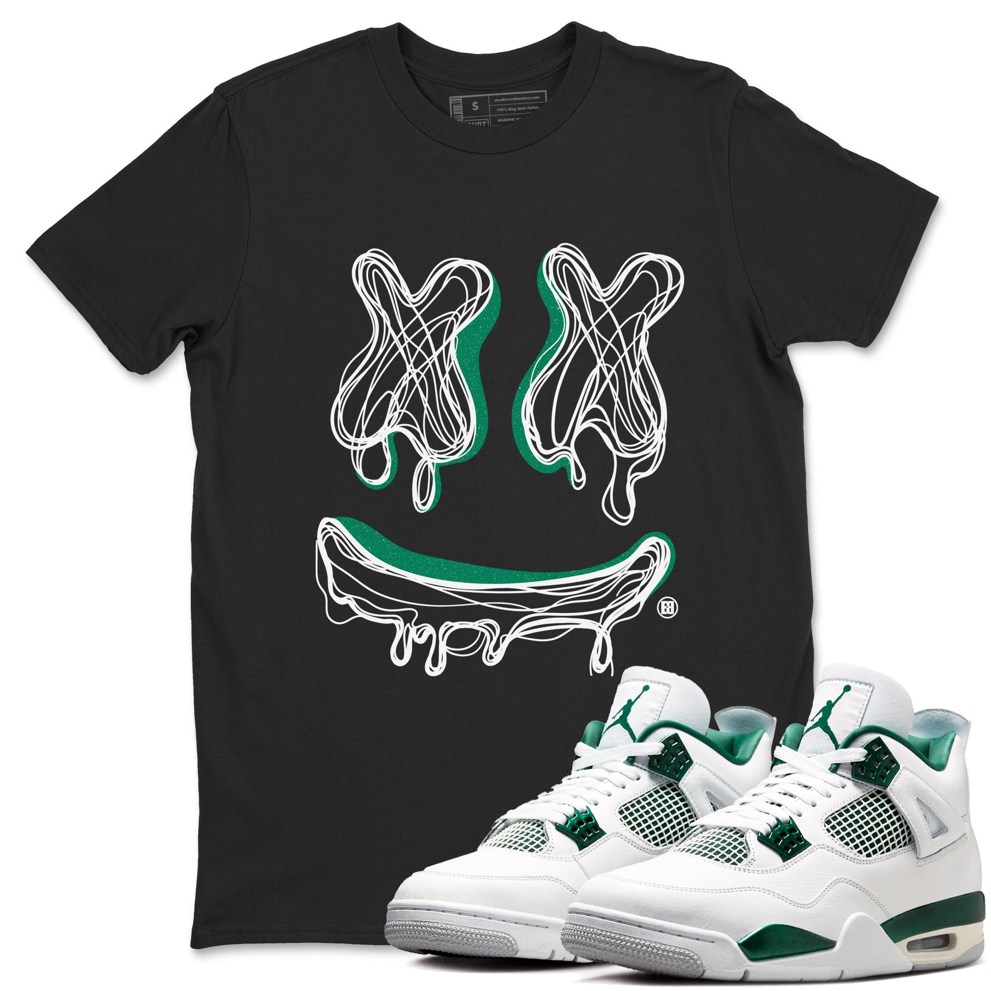 4s Oxidized Green shirts to match jordans Smile Doodle sneaker match tees Air Jordan 4 Oxidized Green SNRT Sneaker Tees streetwear brand Black 1 unisex cotton tee