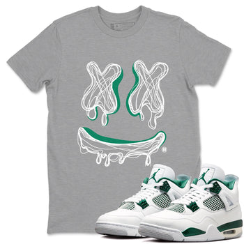 4s Oxidized Green shirts to match jordans Smile Doodle sneaker match tees Air Jordan 4 Oxidized Green SNRT Sneaker Tees streetwear brand Heather Grey 1 unisex cotton tee