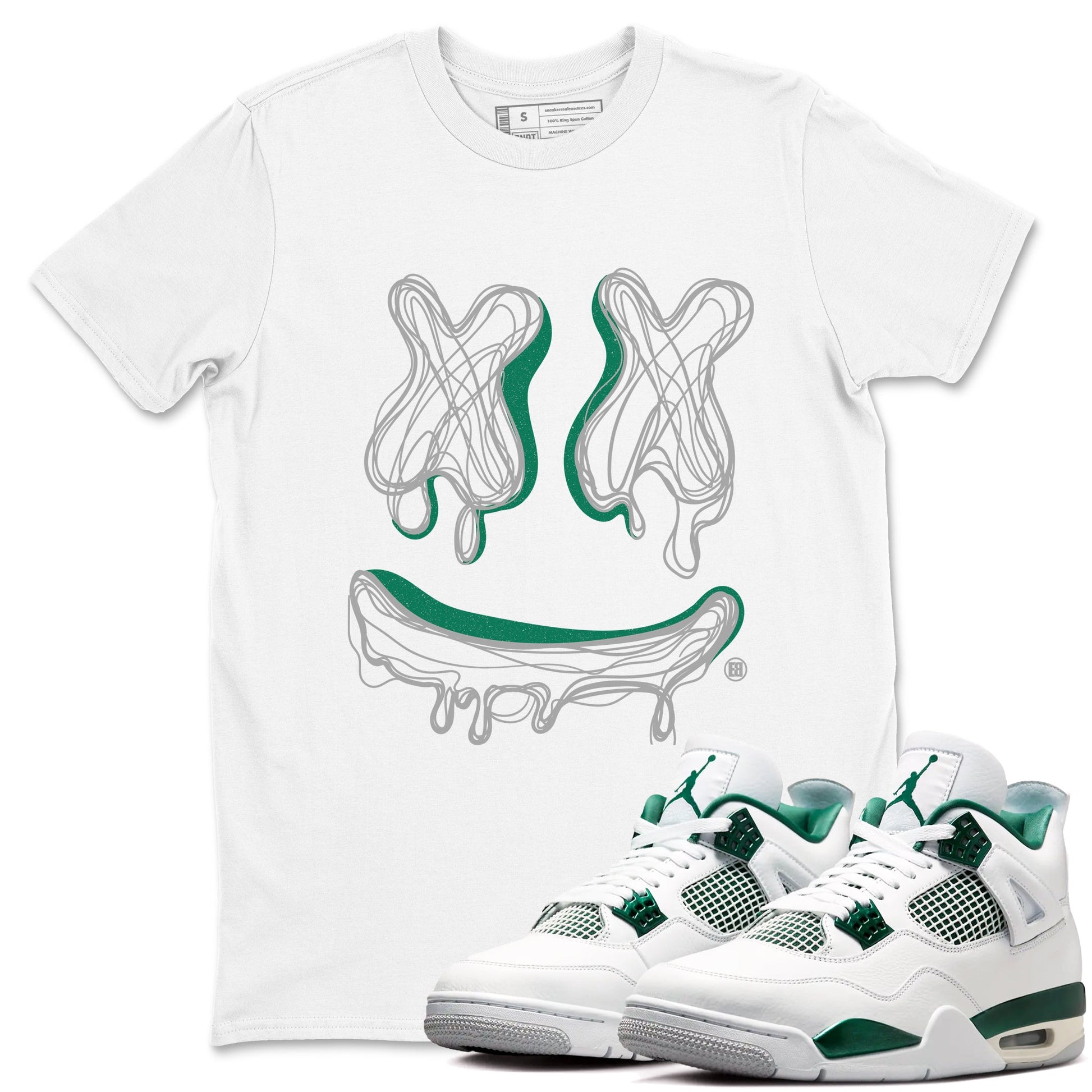 4s Oxidized Green shirts to match jordans Smile Doodle sneaker match tees Air Jordan 4 Oxidized Green SNRT Sneaker Tees streetwear brand White 1 unisex cotton tee