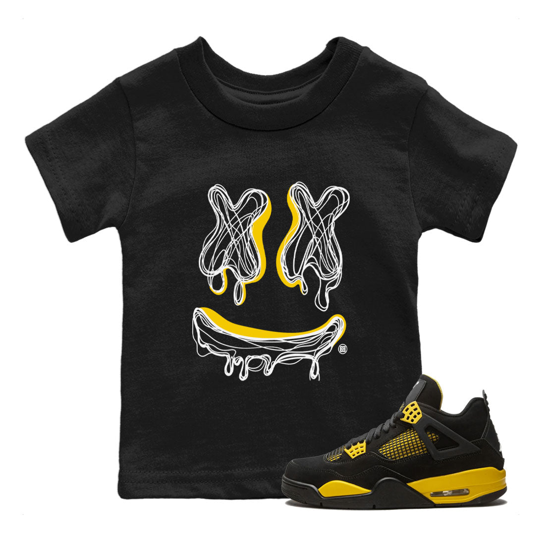 Air Jordan 4 Thunder shirt to match jordans Smile Doodle sneaker tees Air Jordan 4 Thunder SNRT sneaker release tees baby toddler Black 1 cotton Shirt